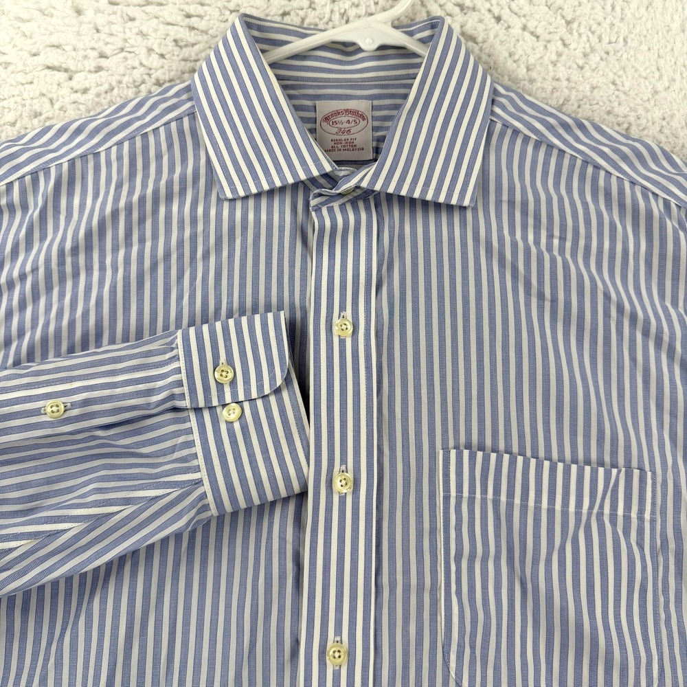 Brooks Brothers 346 Shirt Mens 15.5 34/35 Blue Stripe Regular Fit Non Iron Dress